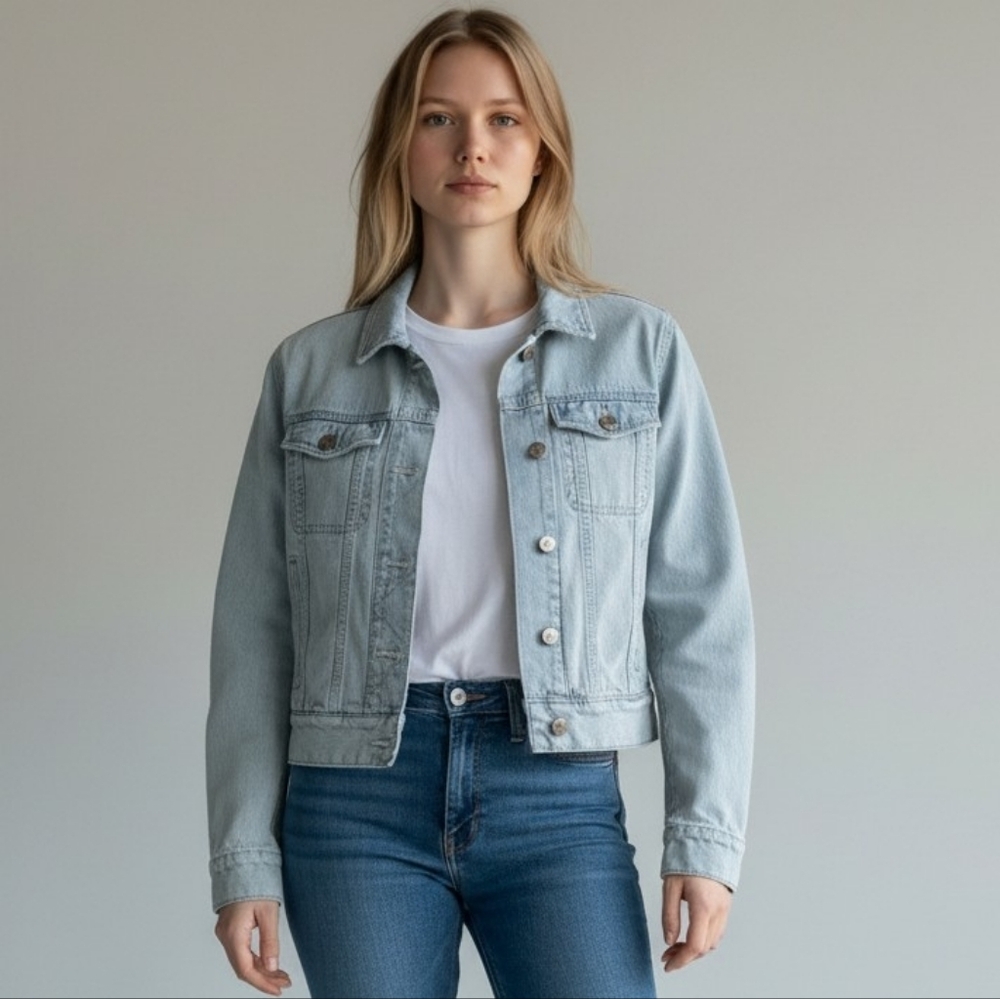 Free People Light Wash Denim Jacket Crop Small S - Picture 11 of 15